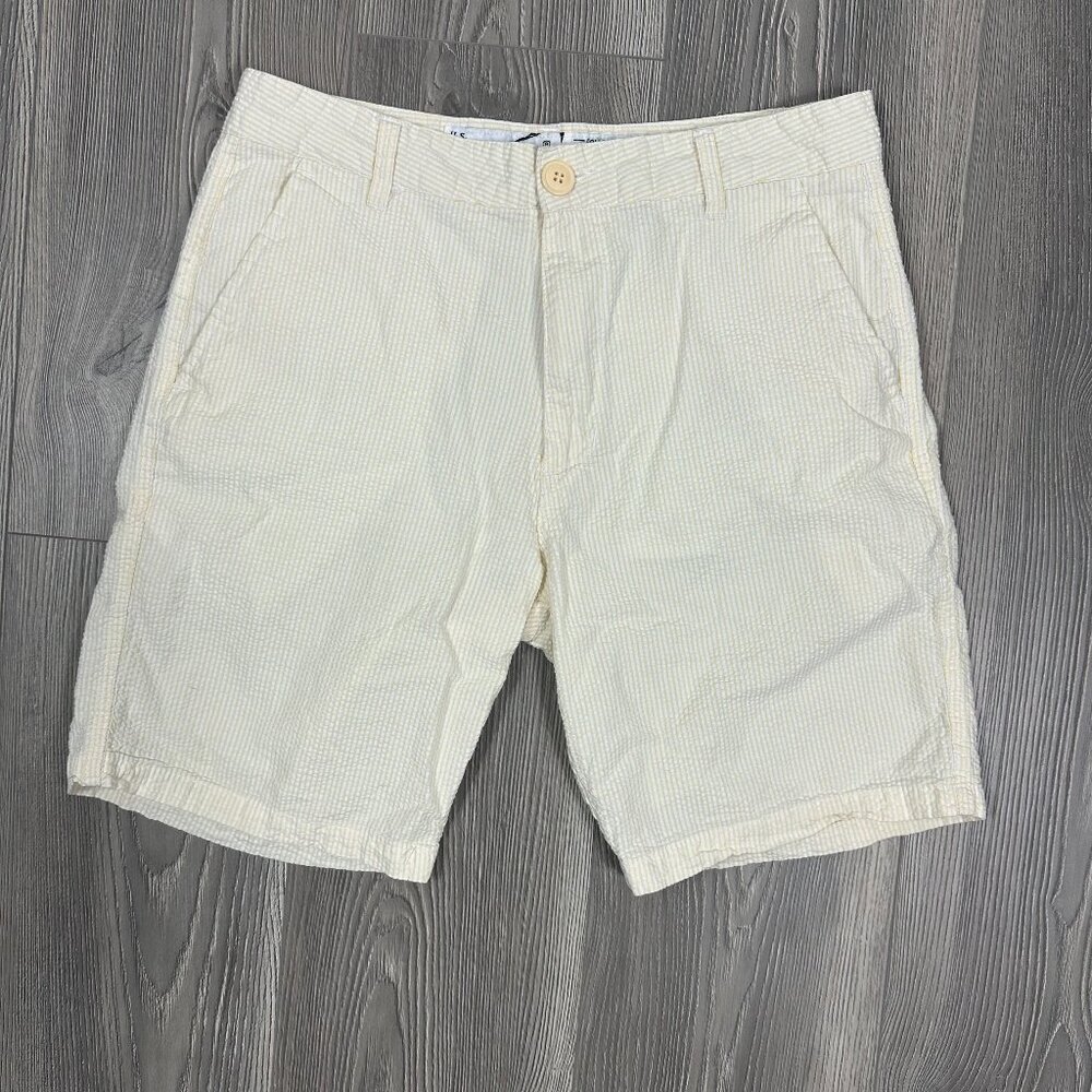 US‎ Vintage by Exist Men’s Yellow White Seersucker Shorts Size S Summer Preppy